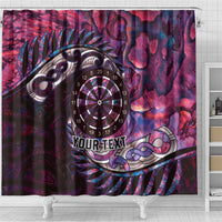 New Zealand Darts Personalised Shower Curtain Aotearoa Silver Fern Pink Papua Shell Spirit LT9 - Polynesian Pride