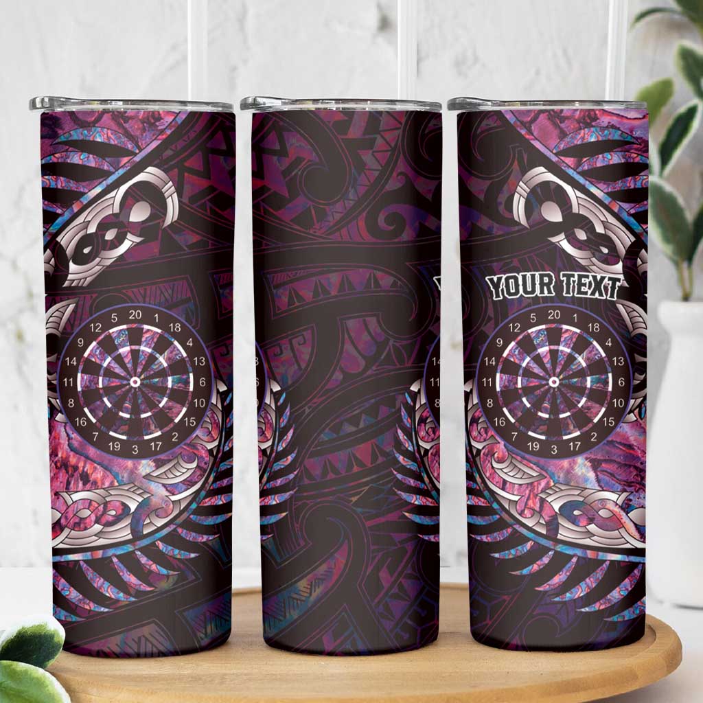 New Zealand Darts Personalised Skinny Tumbler Aotearoa Silver Fern Pink Papua Shell Spirit LT9 - Polynesian Pride