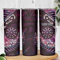 New Zealand Darts Personalised Skinny Tumbler Aotearoa Silver Fern Pink Papua Shell Spirit LT9 - Polynesian Pride