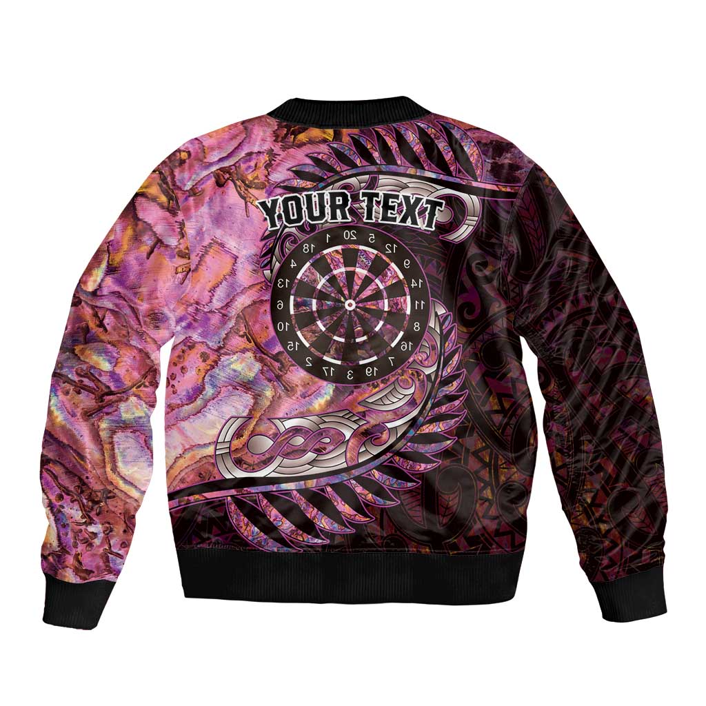 New Zealand Darts Personalised Sleeve Zip Bomber Jacket Aotearoa Silver Fern Pink Papua Shell Spirit LT9 - Polynesian Pride