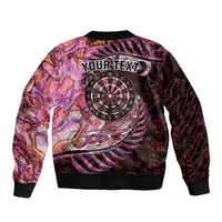 New Zealand Darts Personalised Sleeve Zip Bomber Jacket Aotearoa Silver Fern Pink Papua Shell Spirit LT9 - Polynesian Pride