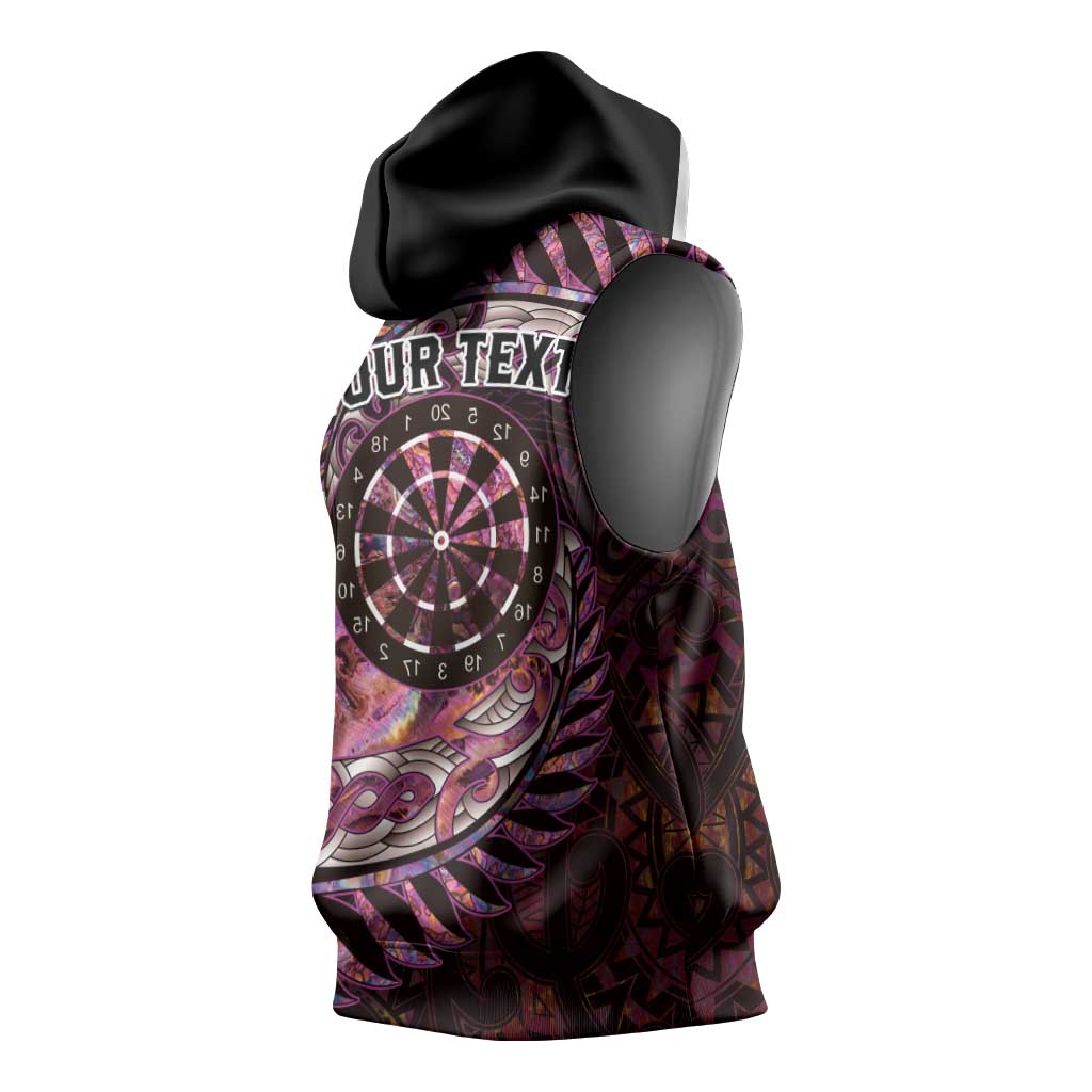New Zealand Darts Personalised Sleeveless Hoodie Aotearoa Silver Fern Pink Papua Shell Spirit LT9 - Polynesian Pride