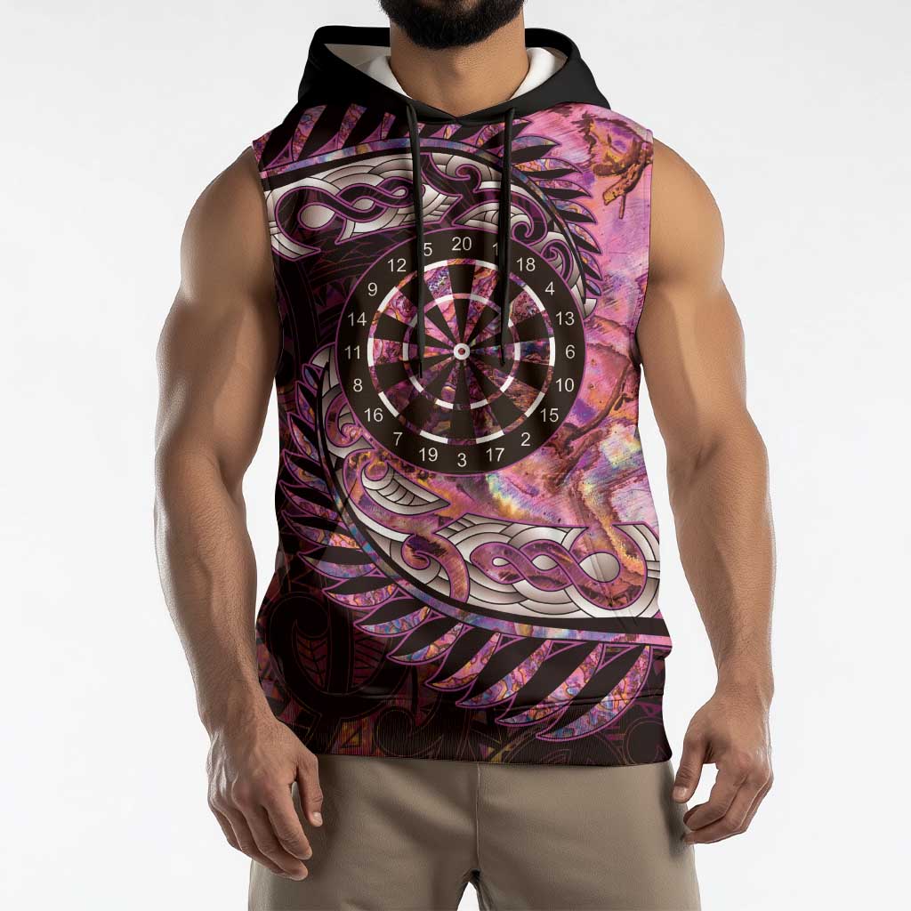 New Zealand Darts Personalised Sleeveless Hoodie Aotearoa Silver Fern Pink Papua Shell Spirit LT9 - Polynesian Pride