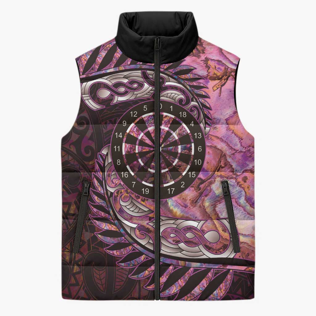 New Zealand Darts Personalised Sleeveless Puffer Jacket Aotearoa Silver Fern Pink Papua Shell Spirit LT9 Unisex Pink - Polynesian Pride