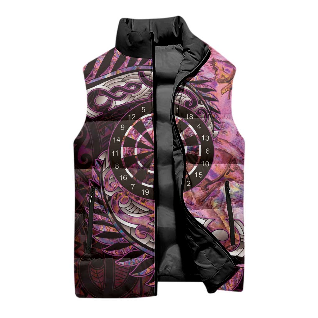New Zealand Darts Personalised Sleeveless Puffer Jacket Aotearoa Silver Fern Pink Papua Shell Spirit LT9 - Polynesian Pride