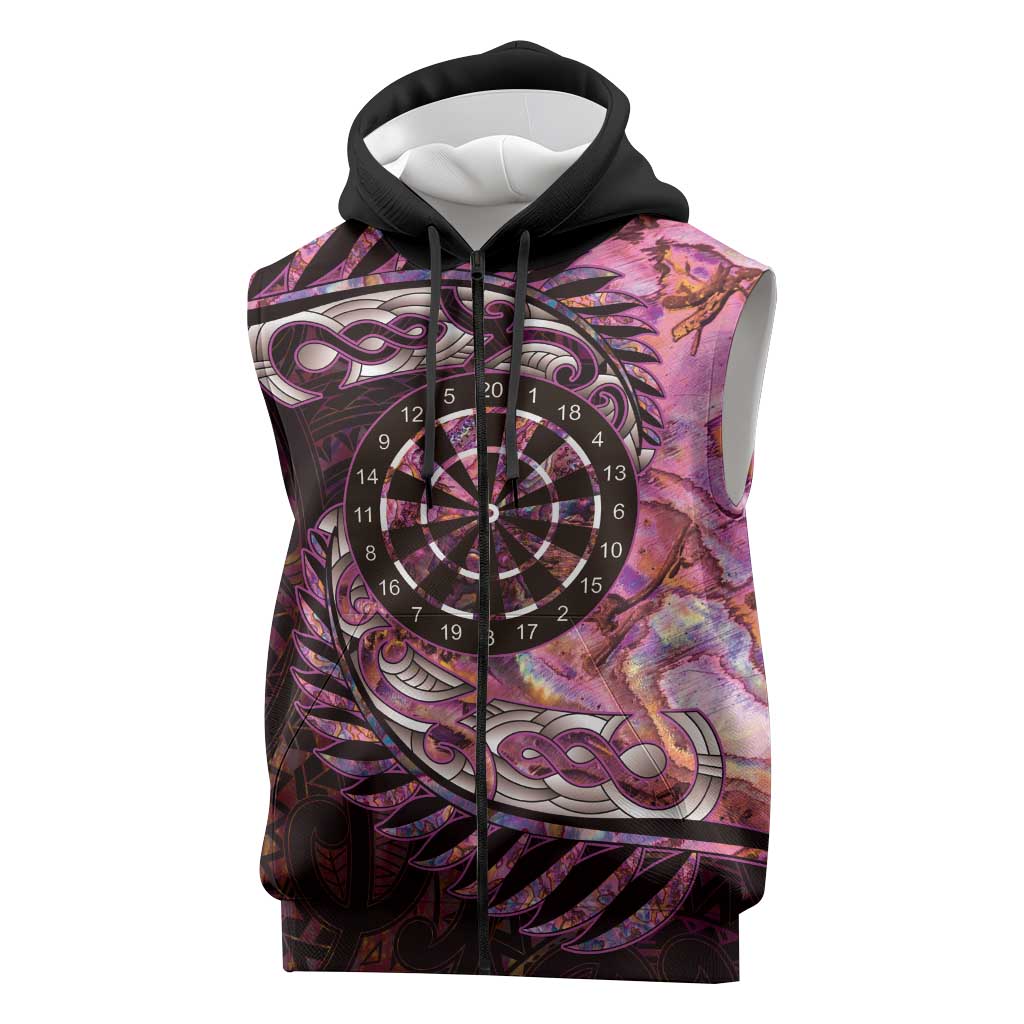 New Zealand Darts Personalised Sleeveless Zip Hoodie Aotearoa Silver Fern Pink Papua Shell Spirit - Polynesian Pride