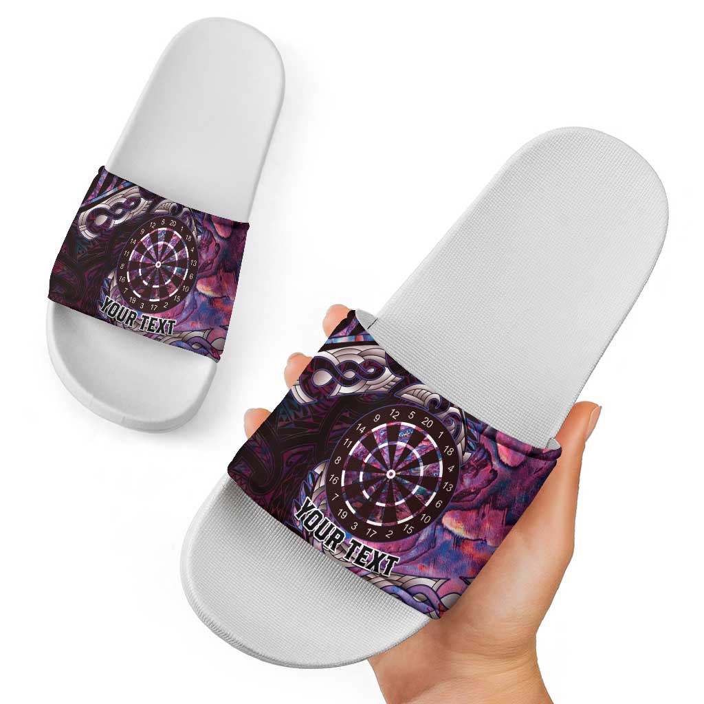 New Zealand Darts Personalised Slide Sandals Aotearoa Silver Fern Pink Papua Shell Spirit LT9 - Polynesian Pride