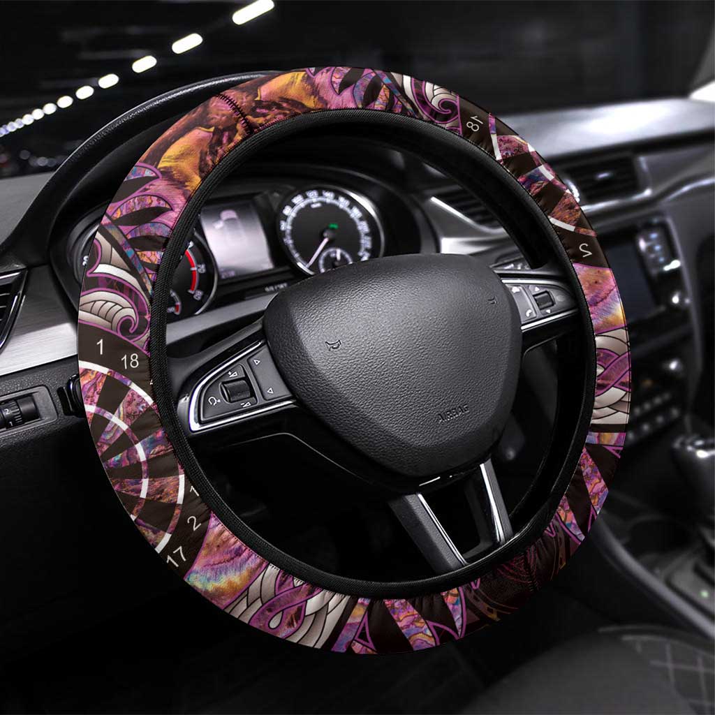 New Zealand Darts Steering Wheel Cover Aotearoa Silver Fern Pink Papua Shell Spirit LT9 Universal Fit Pink - Polynesian Pride