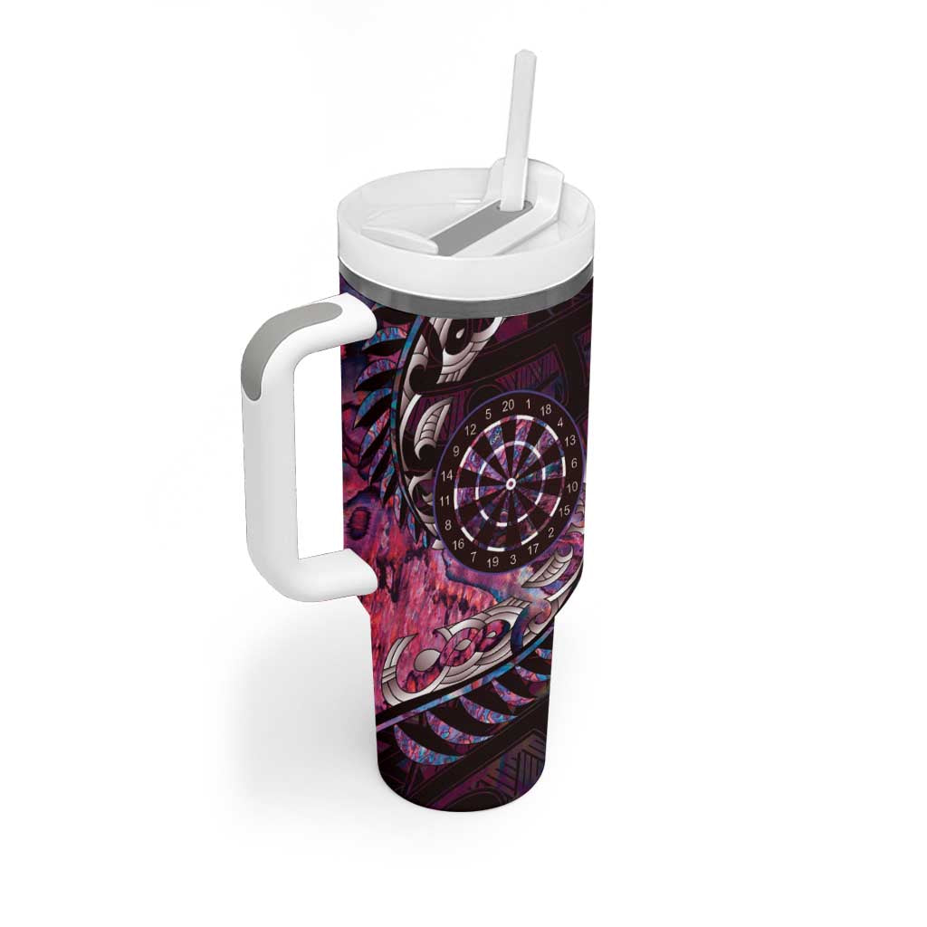 New Zealand Darts Personalised Tumbler With Handle Aotearoa Silver Fern Pink Papua Shell Spirit LT9 - Polynesian Pride