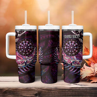New Zealand Darts Personalised Tumbler With Handle Aotearoa Silver Fern Pink Papua Shell Spirit LT9 - Polynesian Pride