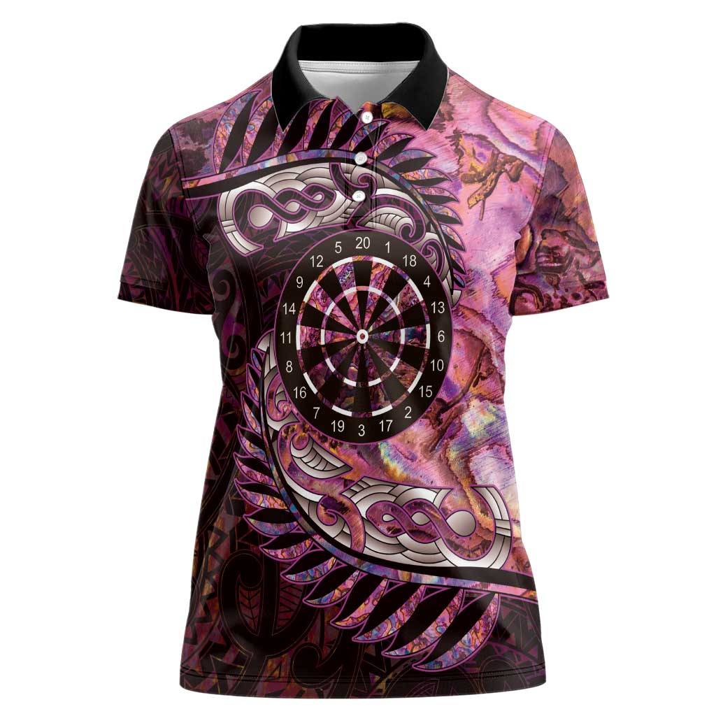 New Zealand Darts Personalised Women Polo Shirt Aotearoa Silver Fern Pink Papua Shell Spirit LT9 Female Pink - Polynesian Pride