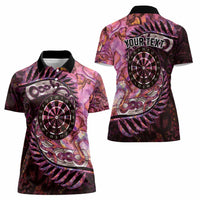 New Zealand Darts Personalised Women Polo Shirt Aotearoa Silver Fern Pink Papua Shell Spirit LT9 - Polynesian Pride