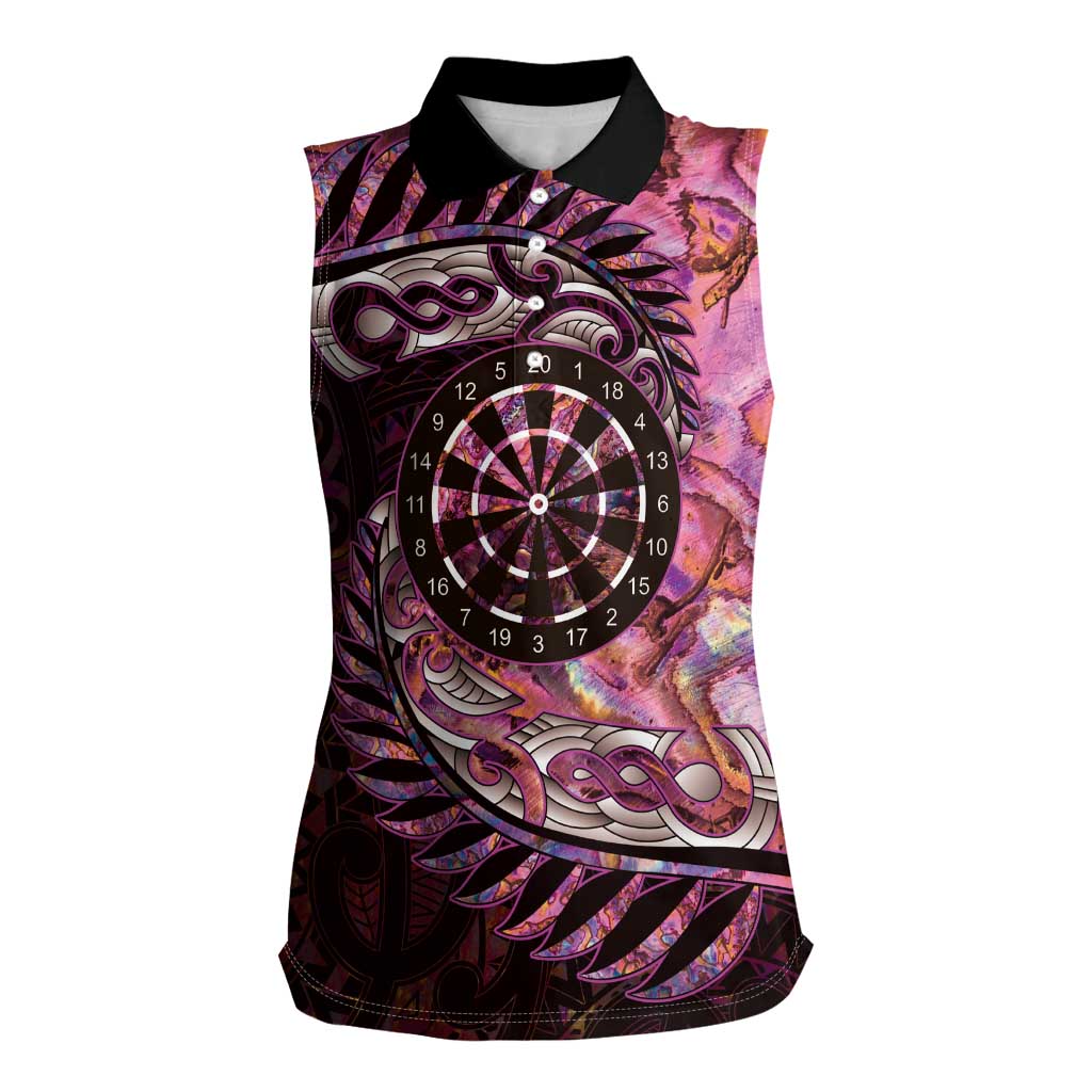 New Zealand Darts Personalised Women Sleeveless Polo Shirt Aotearoa Silver Fern Pink Papua Shell Spirit LT9 Female Pink - Polynesian Pride