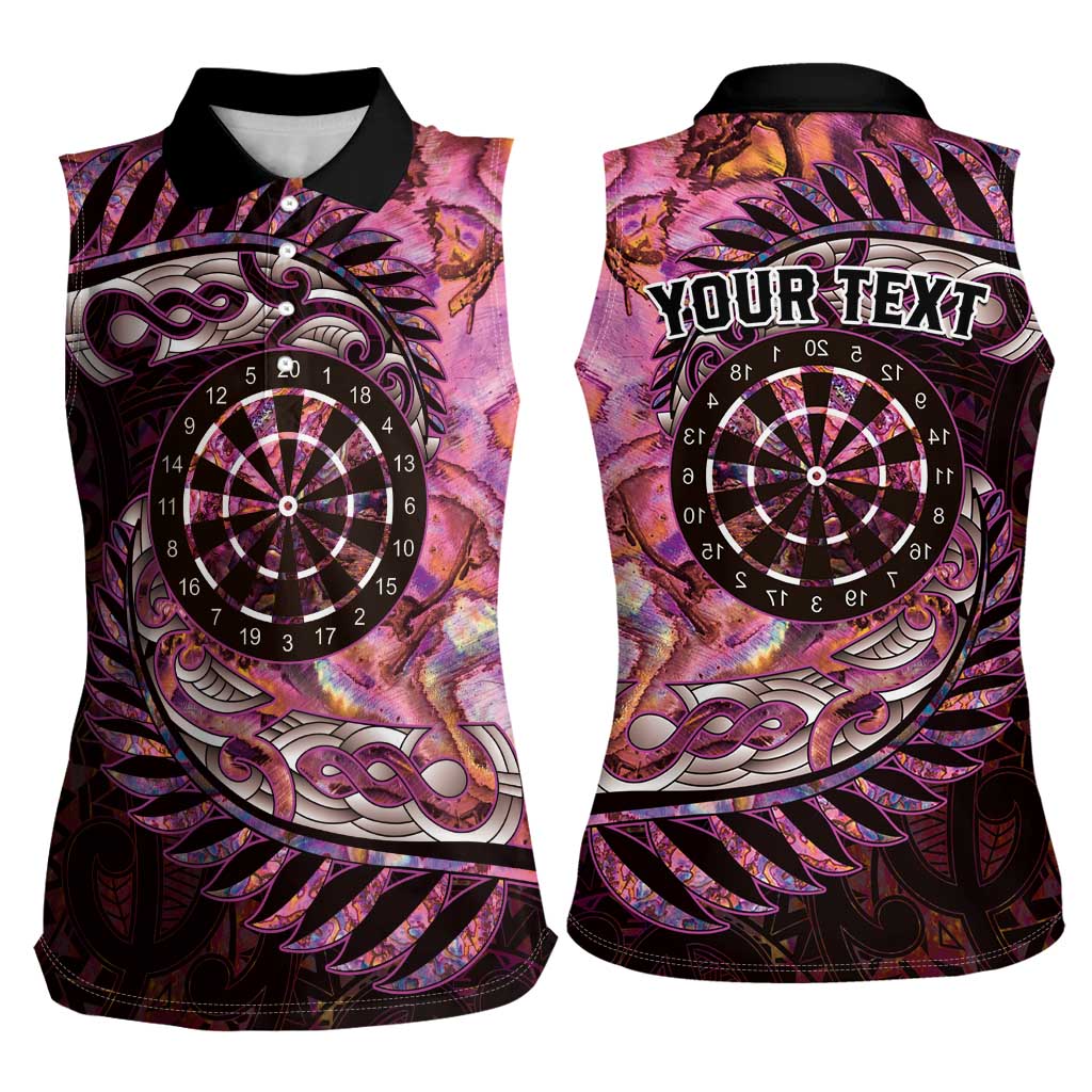 New Zealand Darts Personalised Women Sleeveless Polo Shirt Aotearoa Silver Fern Pink Papua Shell Spirit LT9 - Polynesian Pride