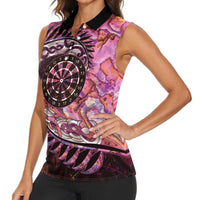 New Zealand Darts Personalised Women Sleeveless Polo Shirt Aotearoa Silver Fern Pink Papua Shell Spirit LT9 - Polynesian Pride