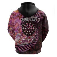 New Zealand Darts Personalised Zip Hoodie Aotearoa Silver Fern Pink Papua Shell Spirit LT9 - Polynesian Pride