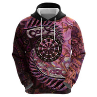 New Zealand Darts Personalised Zip Hoodie Aotearoa Silver Fern Pink Papua Shell Spirit LT9 - Polynesian Pride