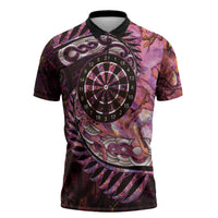 New Zealand Darts Personalised Zipper Polo Shirt Aotearoa Silver Fern Pink Papua Shell Spirit LT9 Pink - Polynesian Pride