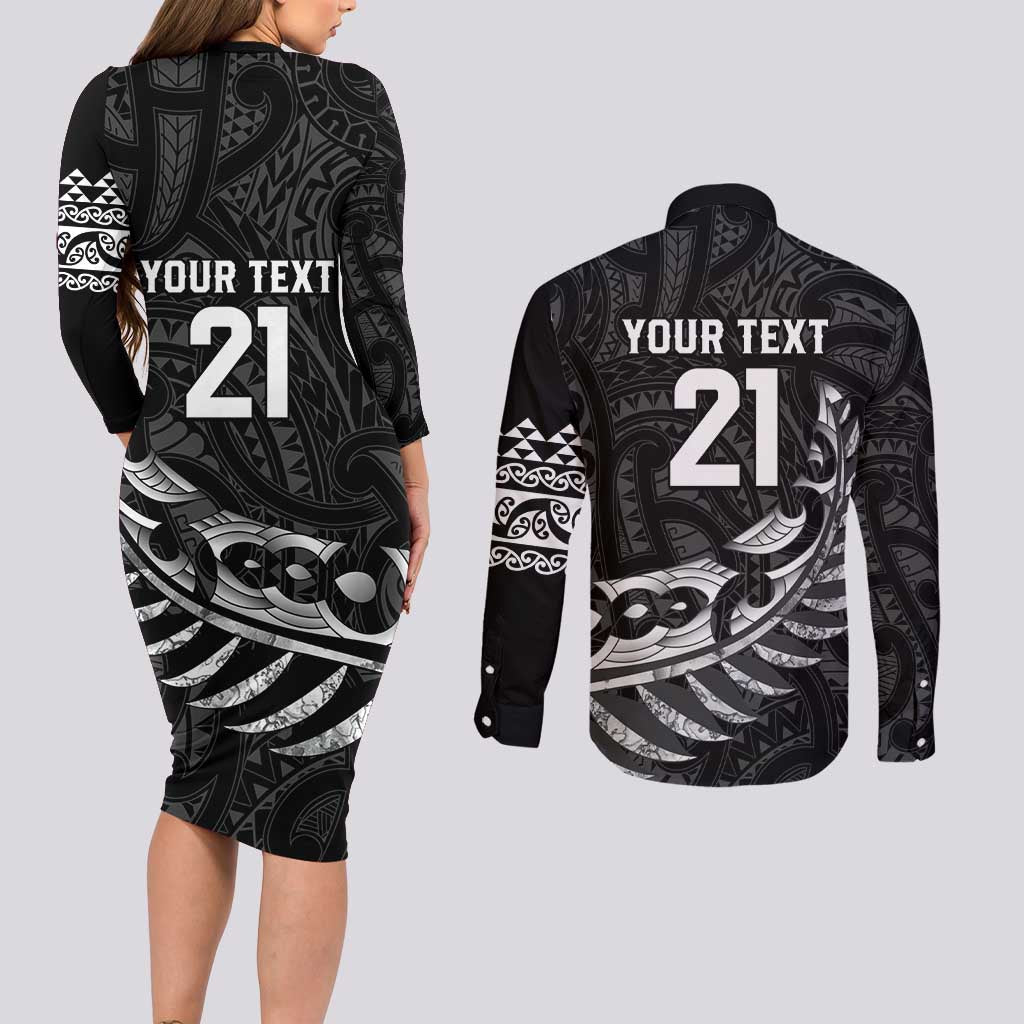 New Zealand Indigenous-Maori Rugby Custom Couples Matching Long Sleeve Bodycon Dress and Long Sleeve Button Shirt
