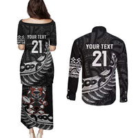 New Zealand Indigenous-Maori Rugby Custom Couples Matching Puletasi and Long Sleeve Button Shirt