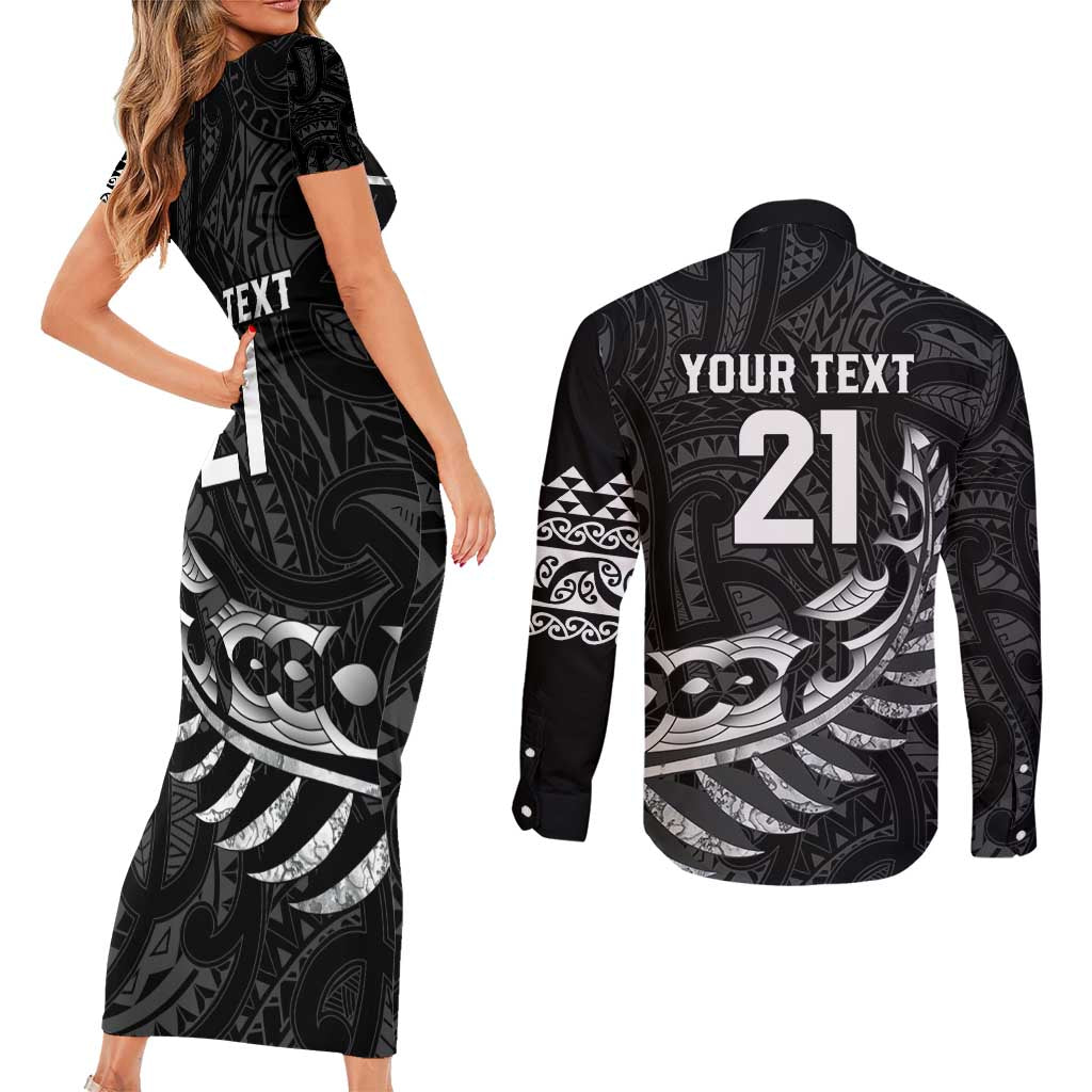 New Zealand Indigenous-Maori Rugby Custom Couples Matching Short Sleeve Bodycon Dress and Long Sleeve Button Shirt