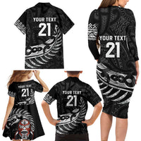 New Zealand Indigenous-Maori Rugby Custom Family Matching Long Sleeve Bodycon Dress and Hawaiian Shirt