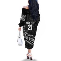 New Zealand Indigenous-Maori Rugby Custom Family Matching Off The Shoulder Long Sleeve Dress and Hawaiian Shirt
