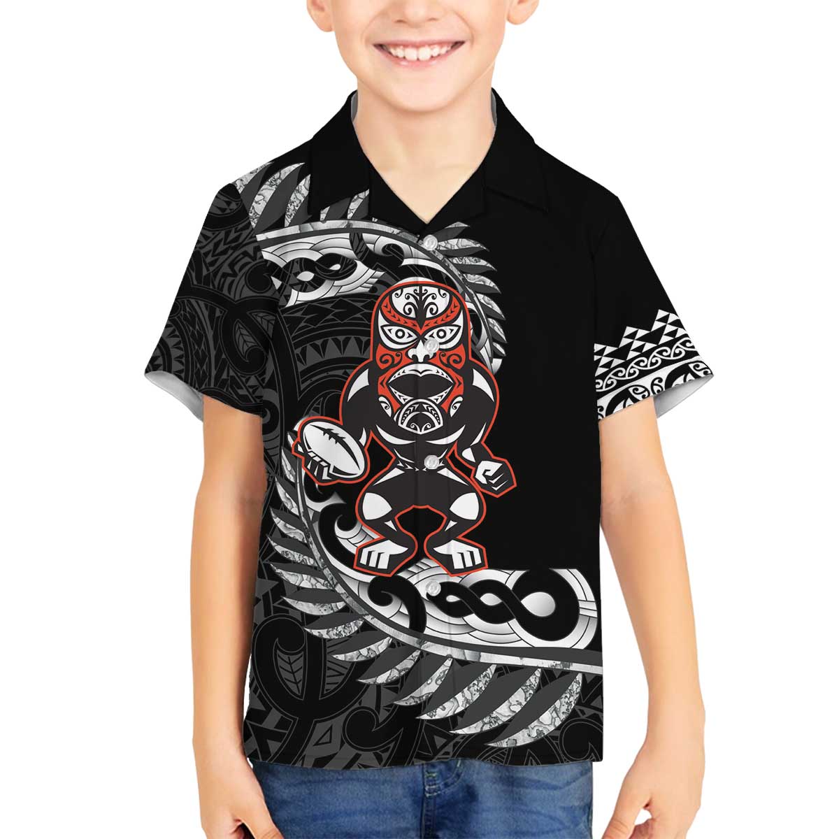 New Zealand Indigenous-Maori Rugby Custom Family Matching Off The Shoulder Long Sleeve Dress and Hawaiian Shirt