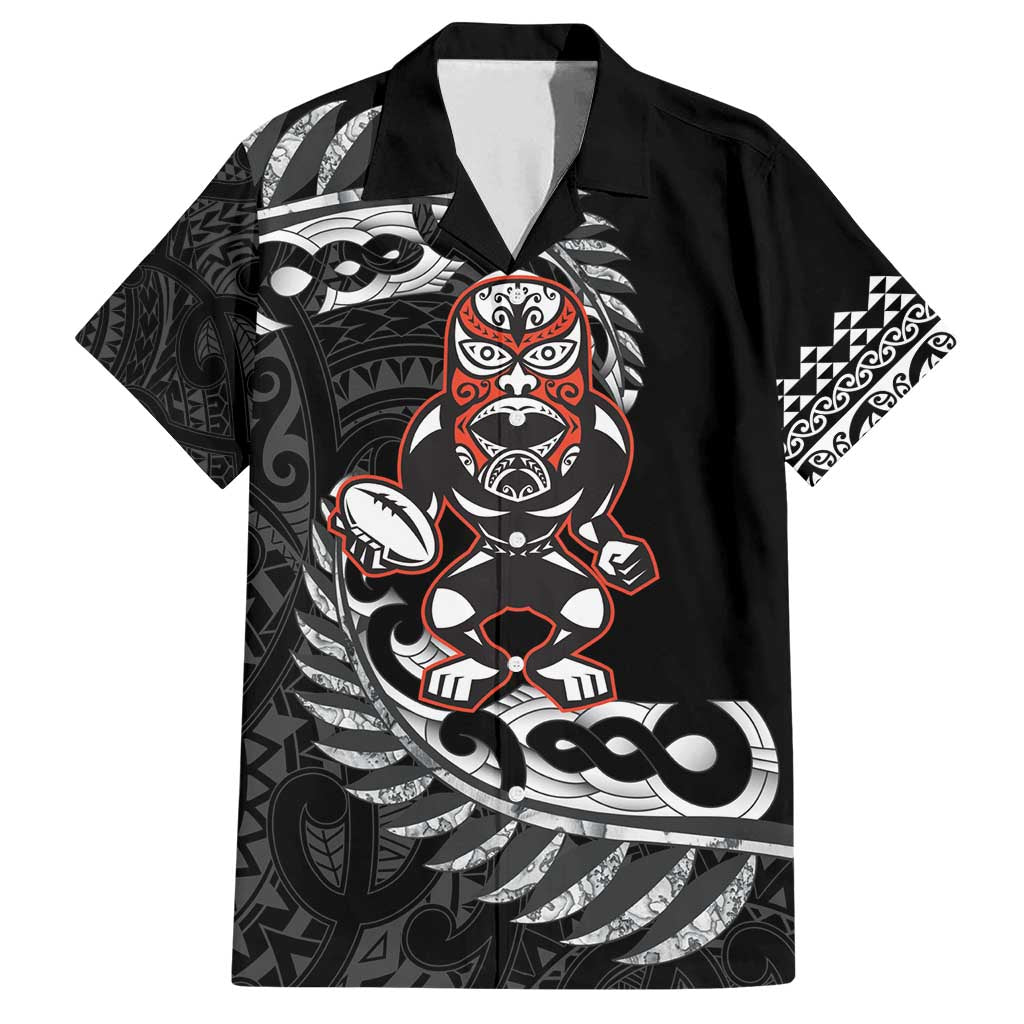 New Zealand Indigenous-Maori Rugby Custom Family Matching Off Shoulder Maxi Dress and Hawaiian Shirt LT9 Dad's Shirt - Short Sleeve Black - Polynesian Pride