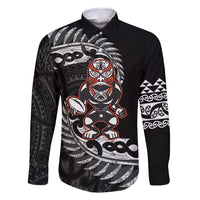 New Zealand Indigenous-Maori Rugby Custom Family Matching Off Shoulder Maxi Dress and Hawaiian Shirt LT9 Dad's Shirt - Long Sleeve Black - Polynesian Pride