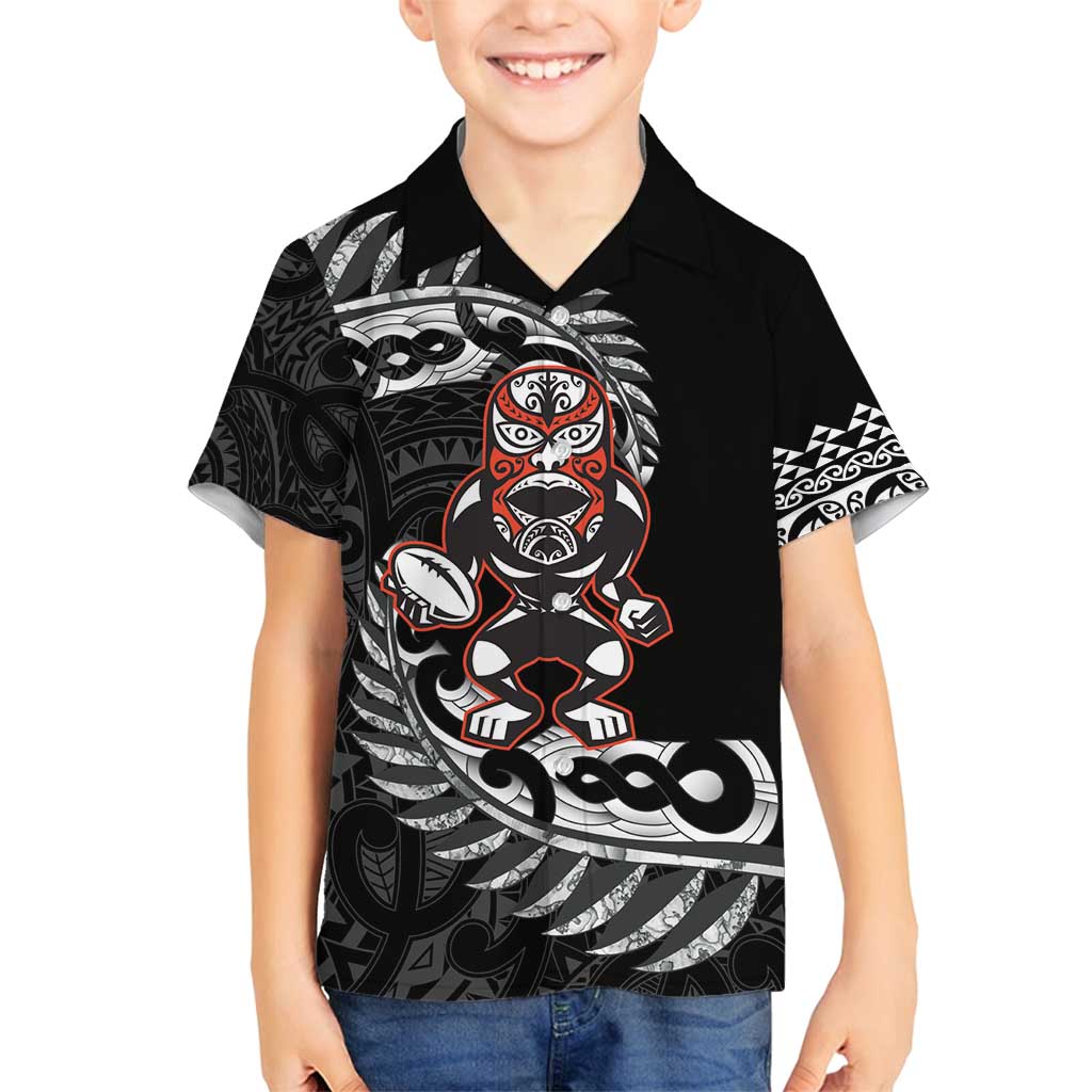 New Zealand Indigenous-Maori Rugby Custom Family Matching Off Shoulder Maxi Dress and Hawaiian Shirt LT9 Son's Shirt Black - Polynesian Pride