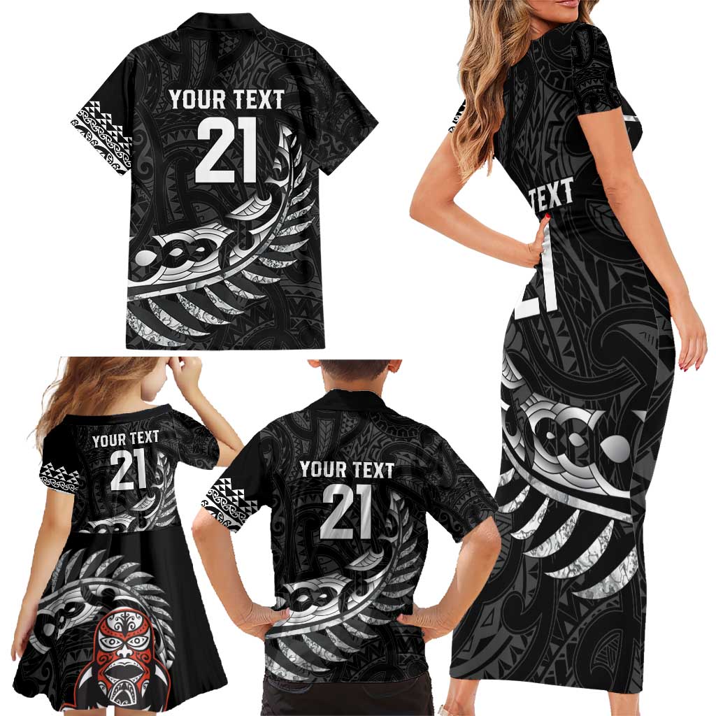 New Zealand Indigenous-Maori Rugby Custom Family Matching Short Sleeve Bodycon Dress and Hawaiian Shirt