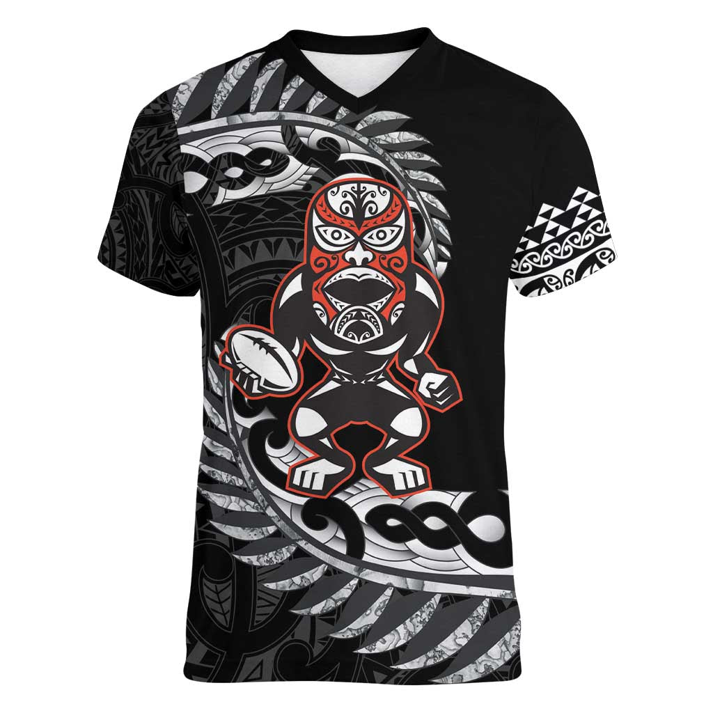New Zealand Indigenous-Maori Rugby Custom Women V-Neck T-Shirt LT9 Female Black - Polynesian Pride