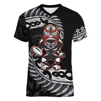 New Zealand Indigenous-Maori Rugby Custom Women V-Neck T-Shirt LT9 Female Black - Polynesian Pride