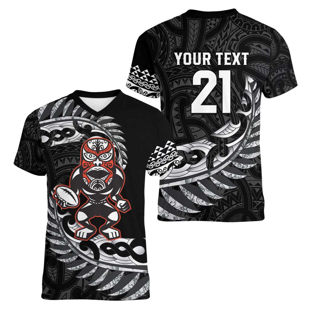 New Zealand Indigenous-Maori Rugby Custom Women V-Neck T-Shirt LT9 - Polynesian Pride