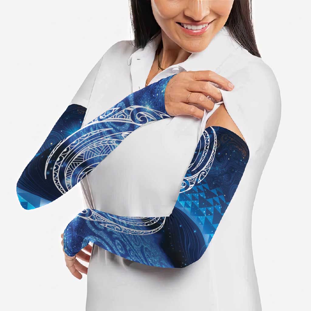 New Zealand Matariki Arm Sleeves Taniko Aramoana With Koru Galaxy Sky Night - Polynesian Pride