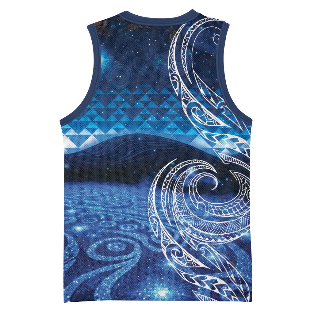 New Zealand Matariki Basketball Jersey Taniko Aramoana With Koru Galaxy Sky Night LT9 - Polynesian Pride