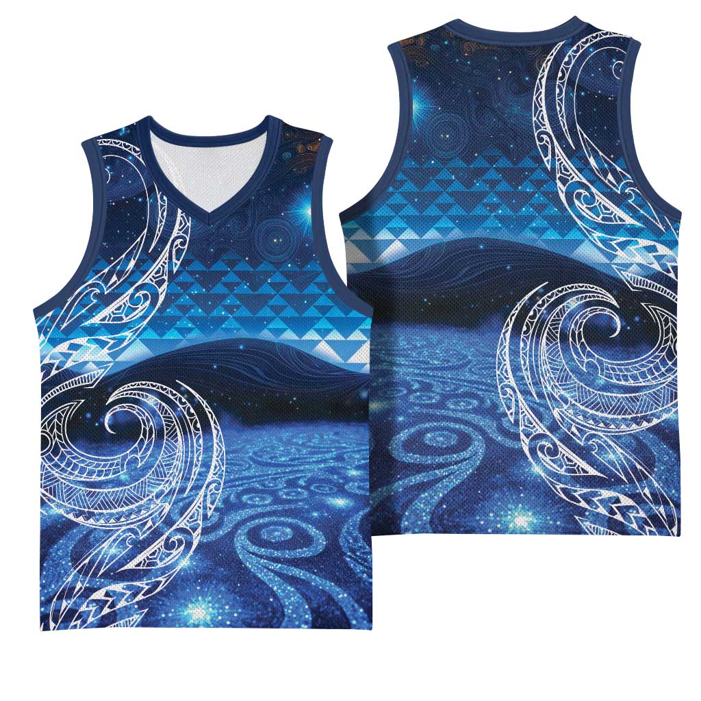 New Zealand Matariki Basketball Jersey Taniko Aramoana With Koru Galaxy Sky Night LT9 - Polynesian Pride