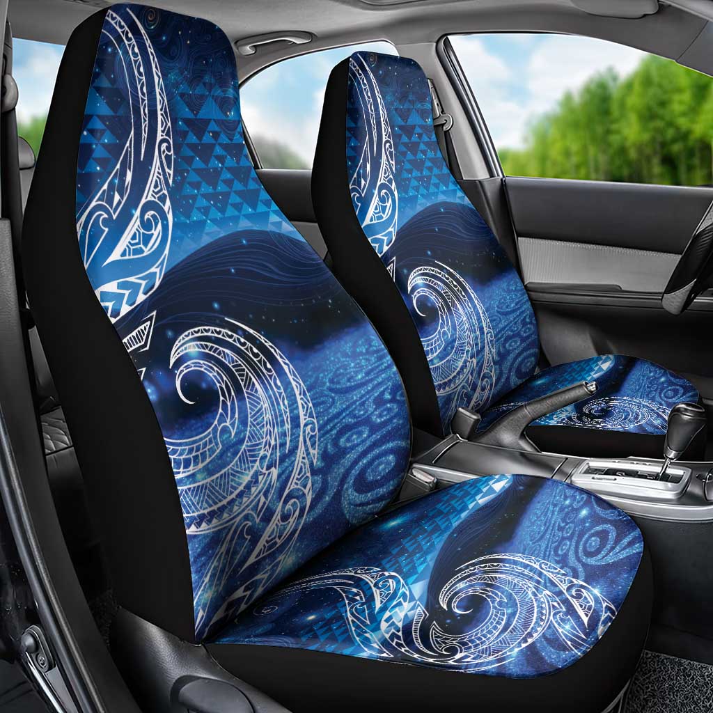 New Zealand Matariki Car Seat Cover Taniko Aramoana With Koru Galaxy Sky Night LT9 - Polynesian Pride