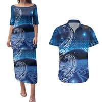 New Zealand Matariki Couples Matching Puletasi and Hawaiian Shirt Taniko Aramoana With Koru Galaxy Sky Night LT9 Galaxy - Polynesian Pride