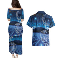 New Zealand Matariki Couples Matching Puletasi and Hawaiian Shirt Taniko Aramoana With Koru Galaxy Sky Night LT9 - Polynesian Pride
