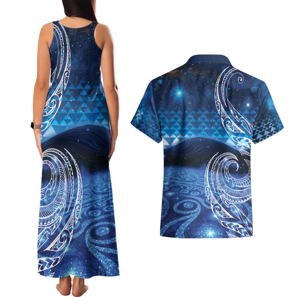 New Zealand Matariki Couples Matching Tank Maxi Dress and Hawaiian Shirt Taniko Aramoana With Koru Galaxy Sky Night LT9 - Polynesian Pride