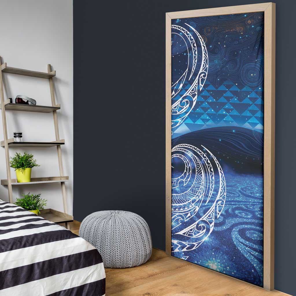 New Zealand Matariki Door Cover Taniko Aramoana With Koru Galaxy Sky Night LT9 - Polynesian Pride