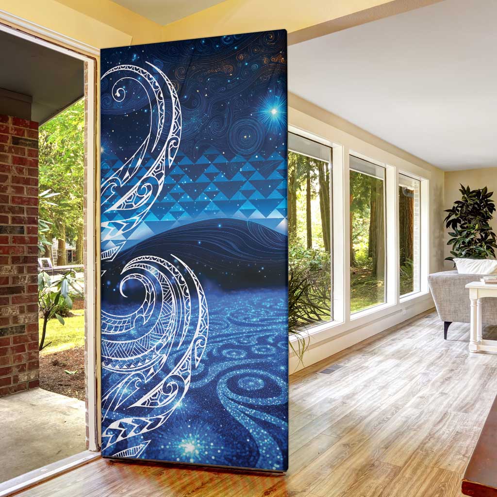 New Zealand Matariki Door Cover Taniko Aramoana With Koru Galaxy Sky Night LT9 - Polynesian Pride