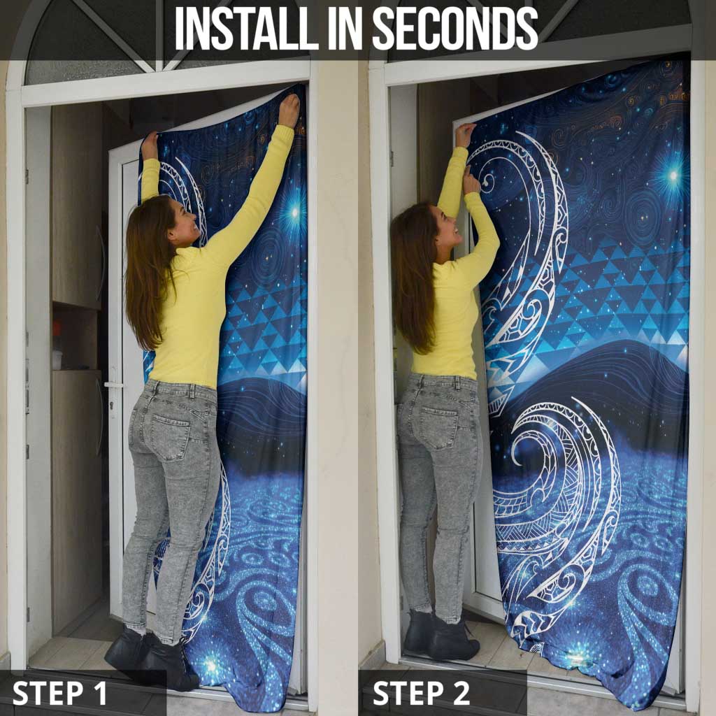 New Zealand Matariki Door Cover Taniko Aramoana With Koru Galaxy Sky Night LT9 - Polynesian Pride