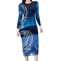 New Zealand Matariki Family Matching Long Sleeve Bodycon Dress and Hawaiian Shirt Taniko Aramoana With Koru Galaxy Sky Night LT9 Mom's Dress Galaxy - Polynesian Pride