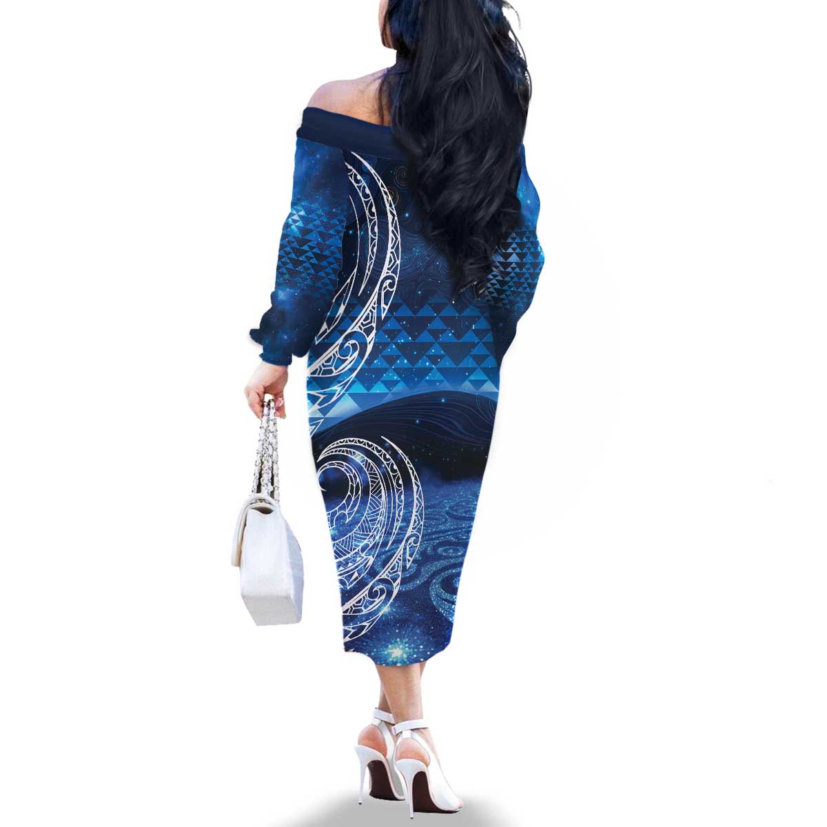 New Zealand Matariki Family Matching Off The Shoulder Long Sleeve Dress and Hawaiian Shirt Taniko Aramoana With Koru Galaxy Sky Night LT9 - Polynesian Pride