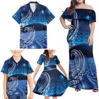 New Zealand Matariki Family Matching Off Shoulder Maxi Dress and Hawaiian Shirt Taniko Aramoana With Koru Galaxy Sky Night LT9 - Polynesian Pride