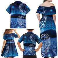 New Zealand Matariki Family Matching Off Shoulder Maxi Dress and Hawaiian Shirt Taniko Aramoana With Koru Galaxy Sky Night LT9 - Polynesian Pride