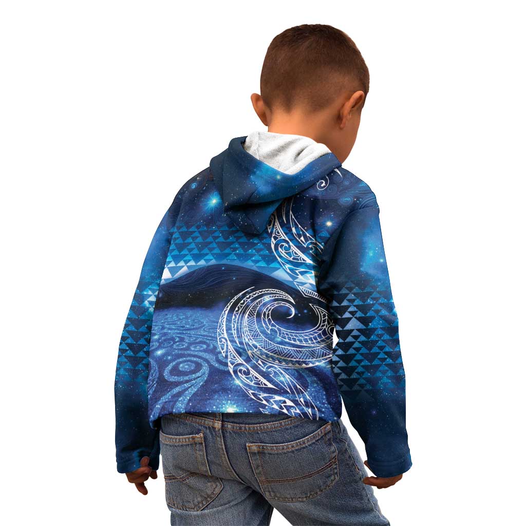 New Zealand Matariki Kid Hoodie Taniko Aramoana With Koru Galaxy Sky Night LT9 - Polynesian Pride